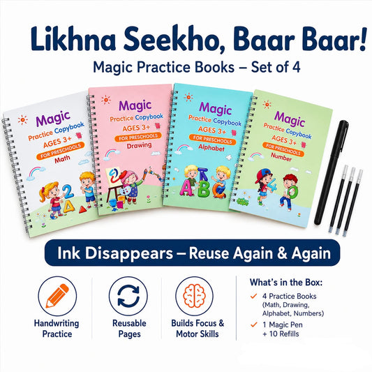 📚 4 Reusable Kids Practice Books Set