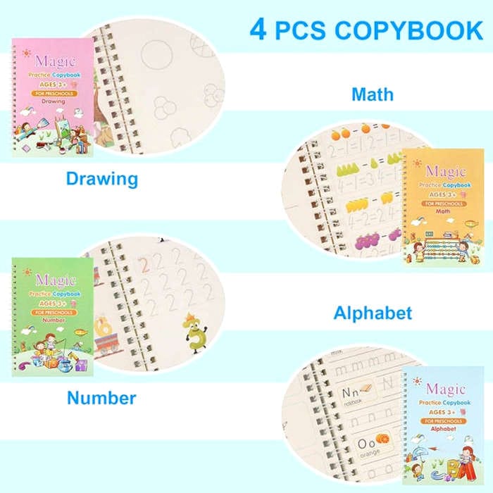 📚 4 Reusable Kids Practice Books Set