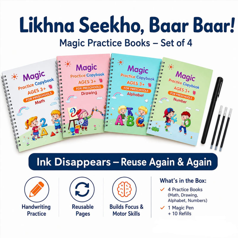 📚 4 Reusable Kids Practice Books Set